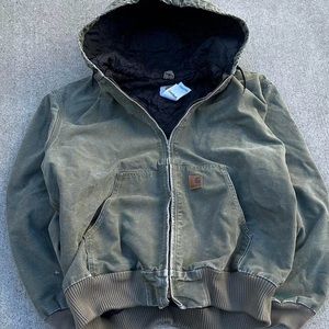 Vintage Y2K faded green Carhartt hooded jacket